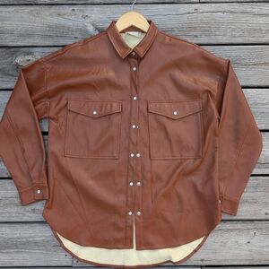 Altar'd State Jacket Oversized Faux Leather Shirt Pearl snaps Size XS Brown